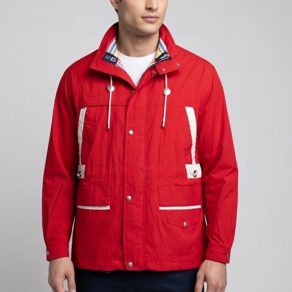 Gantโ Mens Red Vintage Sailing Jacket Cotton Nautical Coat White Trim Large